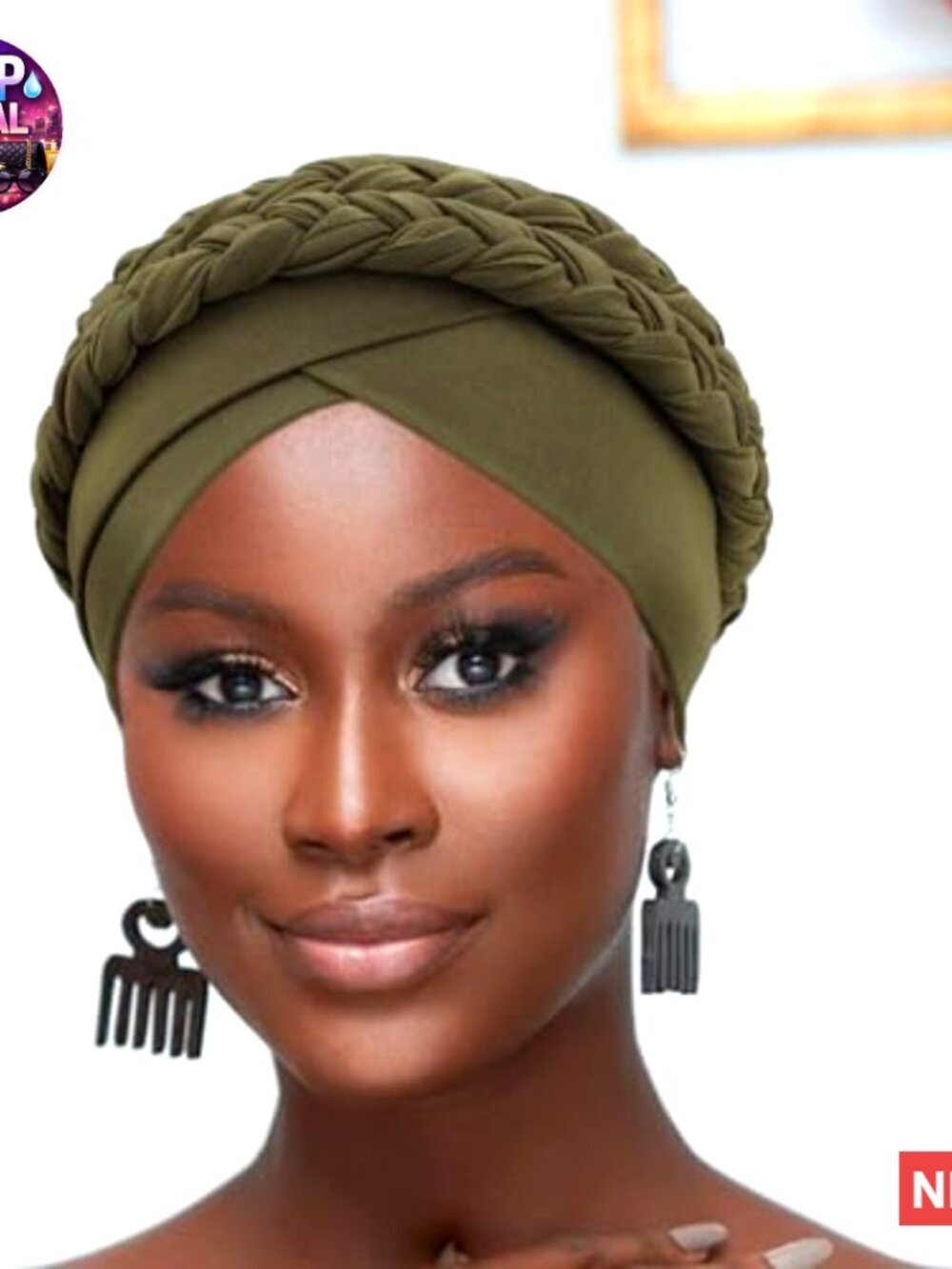 Soft Polyester Spandex Pre-Tied Double Twisted Braid Turban Headwrap Hat - Picture 7 of 7